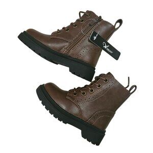 Athlefit Kids Brown Leather Ankle Boots With Side Zipper & Lace-Up Design Size 7